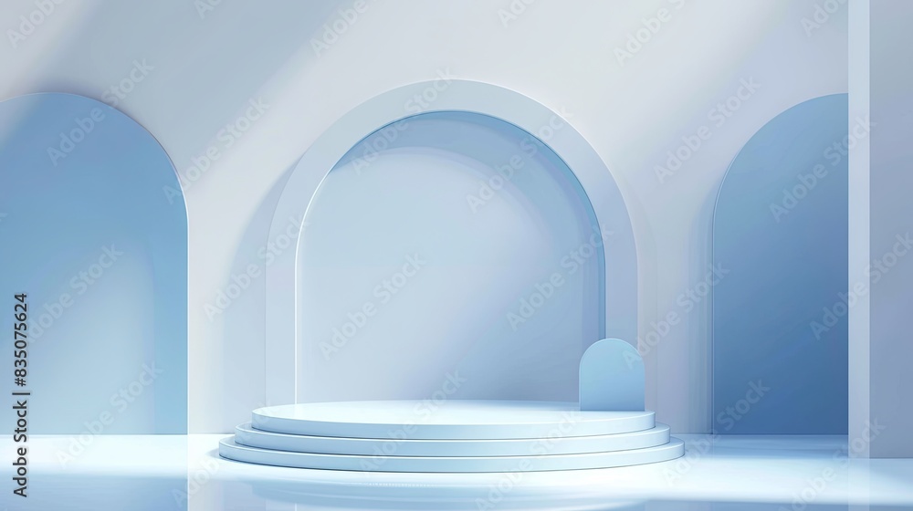 Fototapeta premium background vector 3d blue rendering with podium minimal blue display scene, minimal display background 3d rendering abstract geometric shape blue pastel, 3D stand pedestal background for show product