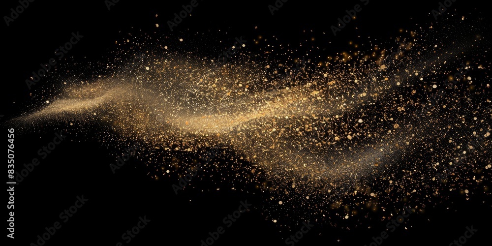 Shimmering golden particles in motion against a black background, creating a dynamic and elegant abstract effect perfect for various uses. Shimmering golden particles in motion against a black background, creating a dynamic and elegant abstract effect perfect for various uses.