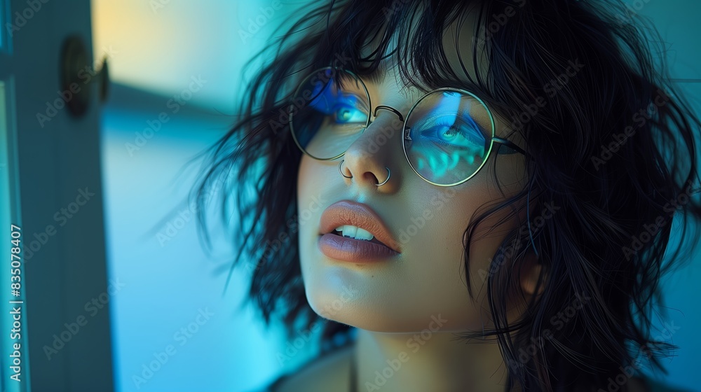 Woman With Blue Hair and Round Glasses Woman With Blue Hair and Round Glasses