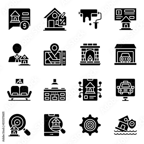Set of Property and Document Solid Icons

