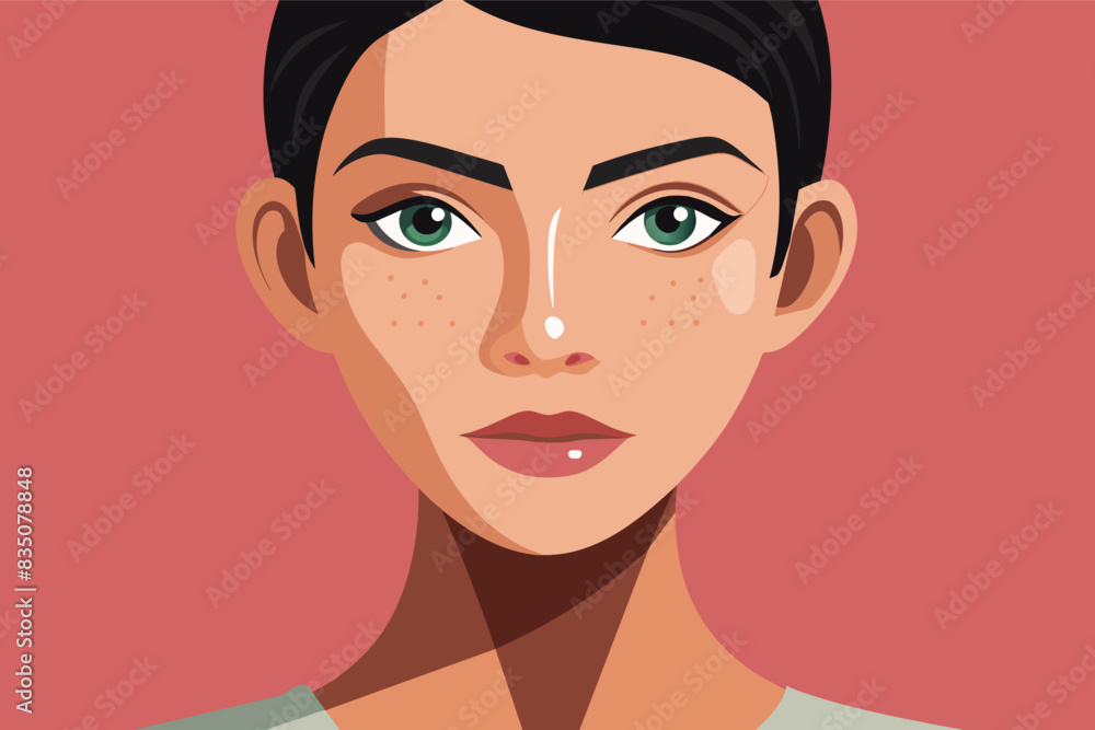 a woman with a black hair and a pink background, Smooth, flawless complexion achieved with skincare routine a woman with a black hair and a pink background, Smooth, flawless complexion achieved with skincare routine