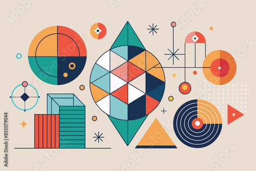 a colorful graphic with geometric shapes and lines, Simplify your designs with minimalist geometric shapes