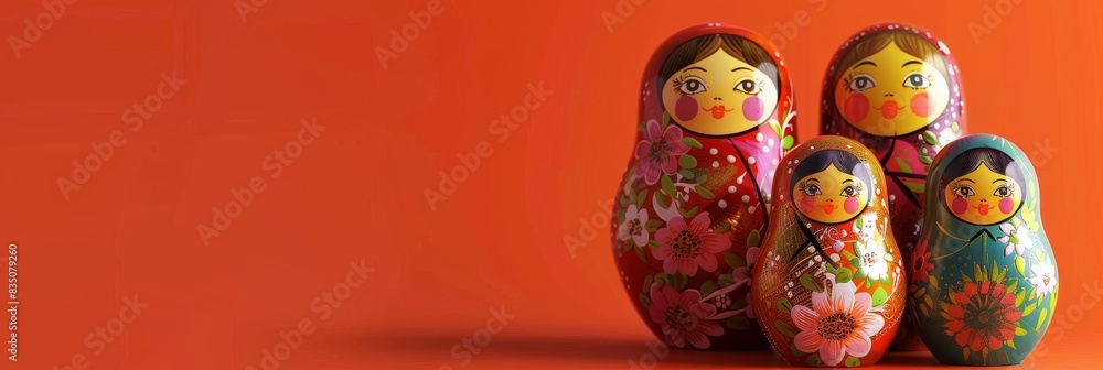 Fototapeta premium Modern Abstract Vinyl Wooden Russian Matryoshka Doll Design Decor