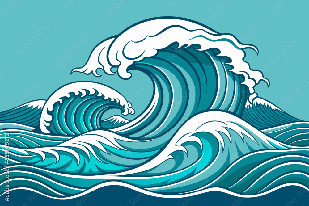 a large wave is breaking in the ocean, Serene ocean wave outline for a peaceful vibe a large wave is breaking in the ocean, Serene ocean wave outline for a peaceful vibe