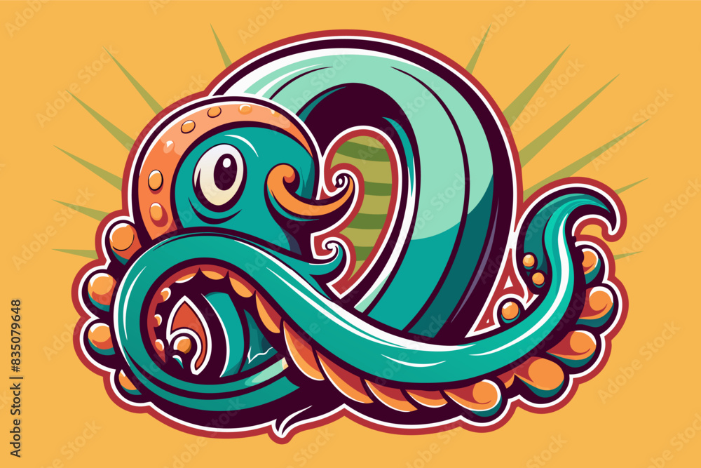 an octopus with a big tentacles tentacles, retro logo with a groovy octopus forming the letter O an octopus with a big tentacles tentacles, retro logo with a groovy octopus forming the letter O