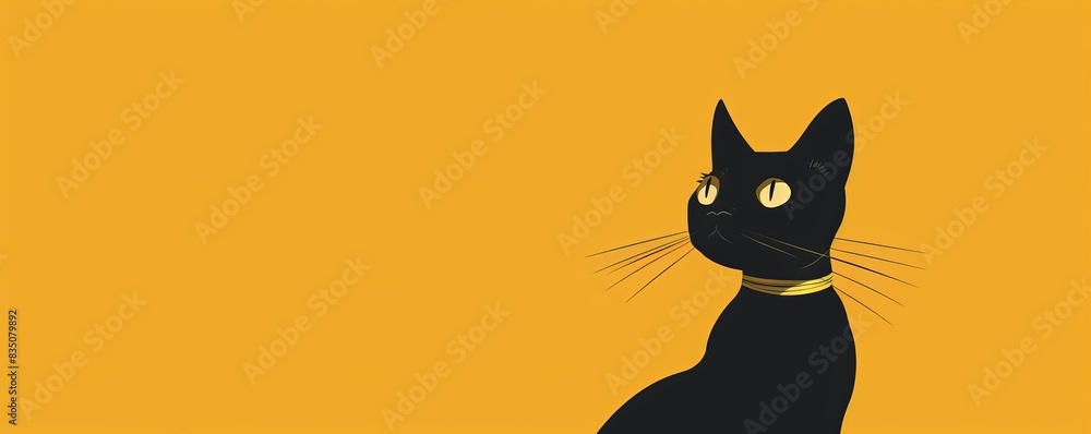 Black cat with yellow eyes on a yellow background Black cat with yellow eyes on a yellow background