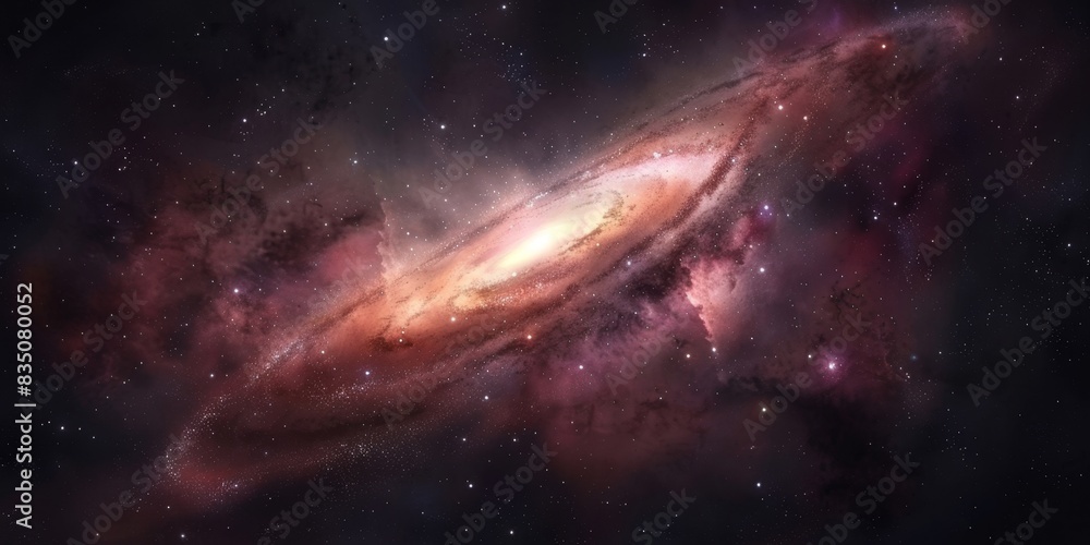 Fototapeta premium Stunning image of a spiral galaxy with vibrant colors and swirling cosmic dust, captured in deep space, highlighting the beauty of the universe.