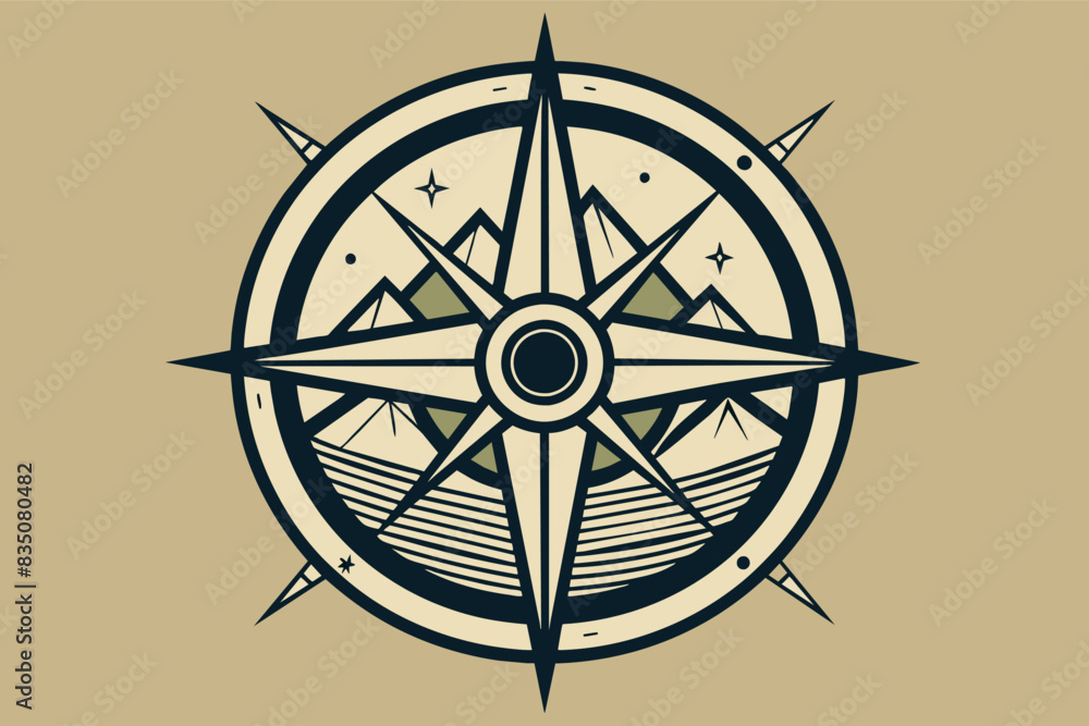 a compass rose with mountains in the background, Intriguing compass outline for adventurous spirits a compass rose with mountains in the background, Intriguing compass outline for adventurous spirits
