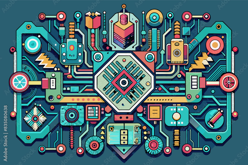 a computer circuit board with various electronic components, Intricate circuitry designs a computer circuit board with various electronic components, Intricate circuitry designs