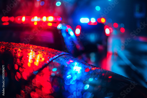 Police car lights on blurred background 