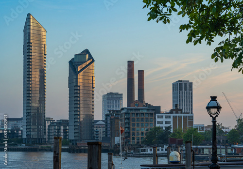 Skyline of London Chelsea Harbour by sunset