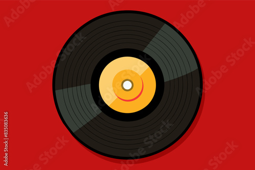 a record with a smiley face on it, A single, classic record vinyl with a red velvet background