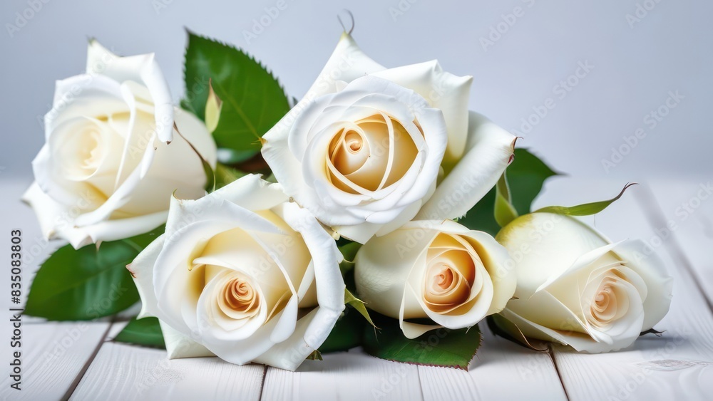 Obraz premium white roses, light background, space for text