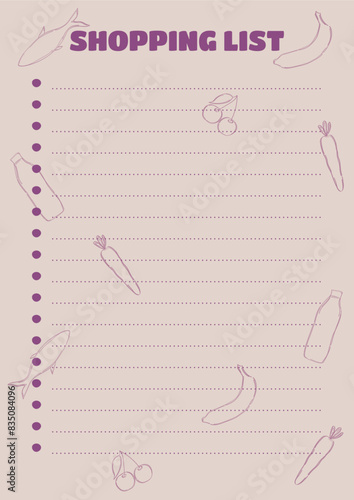 Shopping List. Empty shopping planning form. Personalized shopping list with freehand draw, vector