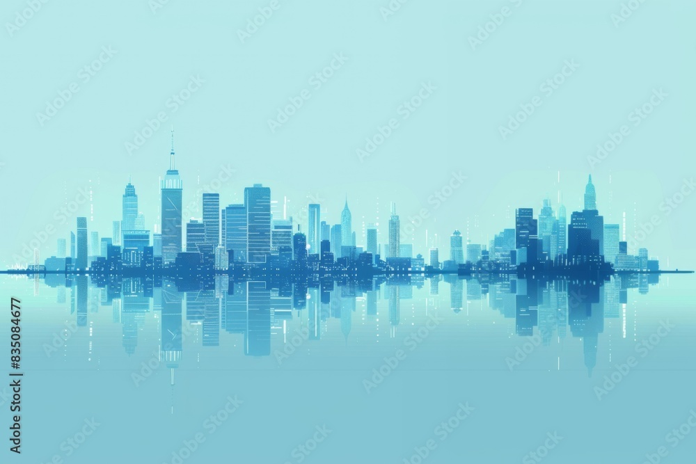 Fototapeta premium Brightly Illustrated Future City Skyline with Vector Buildings, abstract graphic, banner design, brochure, pattern design, web, background template