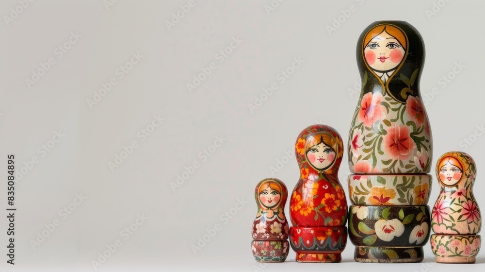 Fototapeta premium Modern Abstract Vinyl Wooden Russian Matryoshka Doll Design Decor