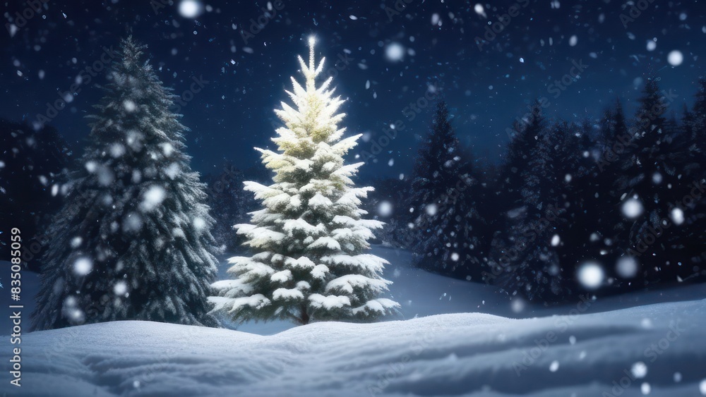 falling snow on the background of a Christmas tree falling snow on the background of a Christmas tree