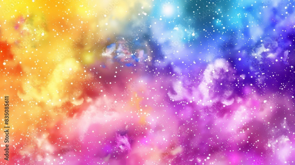 Vibrant rainbow-colored galaxy with stars and nebulae, creating a dreamy and colorful cosmic background perfect for creative designs. Vibrant rainbow-colored galaxy with stars and nebulae, creating a dreamy and colorful cosmic background perfect for creative designs.