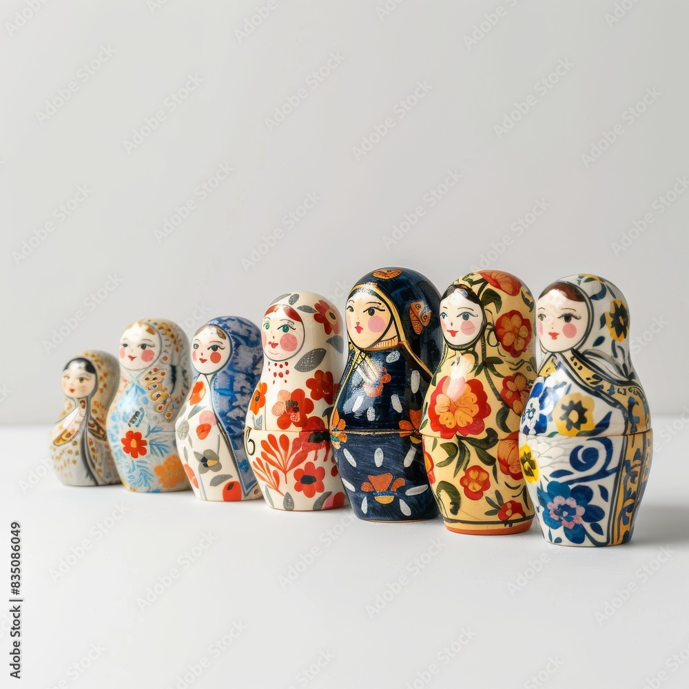 Fototapeta premium Modern Abstract Vinyl Wooden Russian Matryoshka Doll Design Decor
