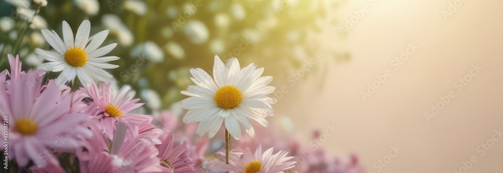 Banner summer flowers with free space in light colors