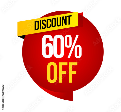 Label badge, Red sale 60% 0ff, Marketing deal sale tag giving super offer on half price, Sale discount label	