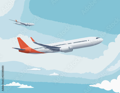 Modèle 3D réaliste d’un avion volant dans les airs isolé sur fond blanc. Avion de passagers volant dans le ciel. Illustration vectorielle
