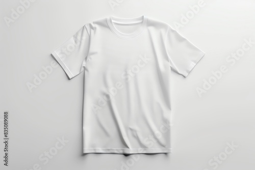 An empty clothing mockup of a basic white Tshirt, isolated on a plain white background © Nisit