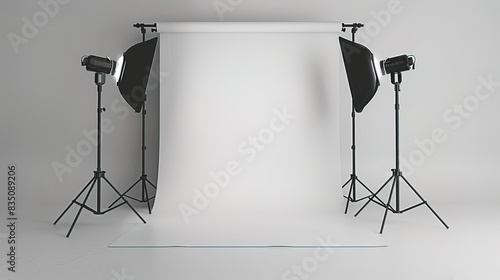 photographic studio white backdrop paper roll with lights