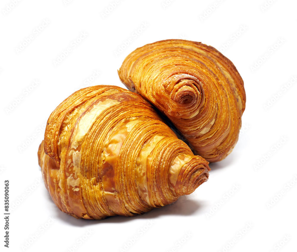 Delicious and fresh french croissants on a white background. Delicious and fresh french croissants on a white background.