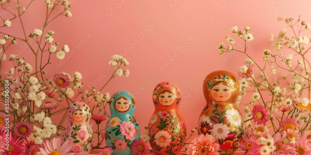 Fototapeta premium Modern Abstract Vinyl Wooden Russian Matryoshka Doll Design Decor