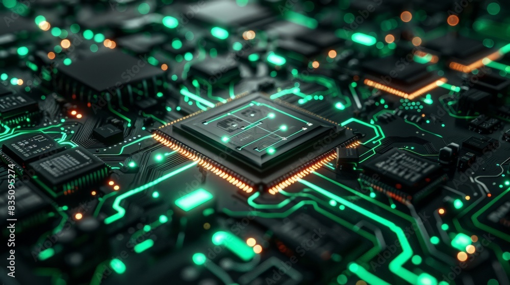 High-Tech Circuit Board: Capture a high-tech background with intricate circuit board designs and glowing digital elements. High-Tech Circuit Board: Capture a high-tech background with intricate circuit board designs and glowing digital elements.