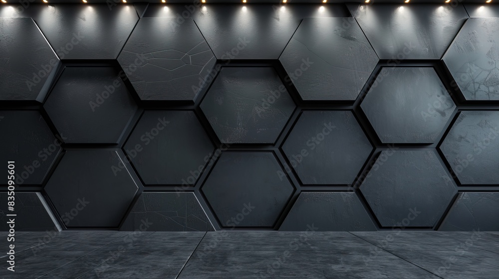 Black and gray wall with hexagonal shapes futuristic lightning Black and gray wall with hexagonal shapes futuristic lightning