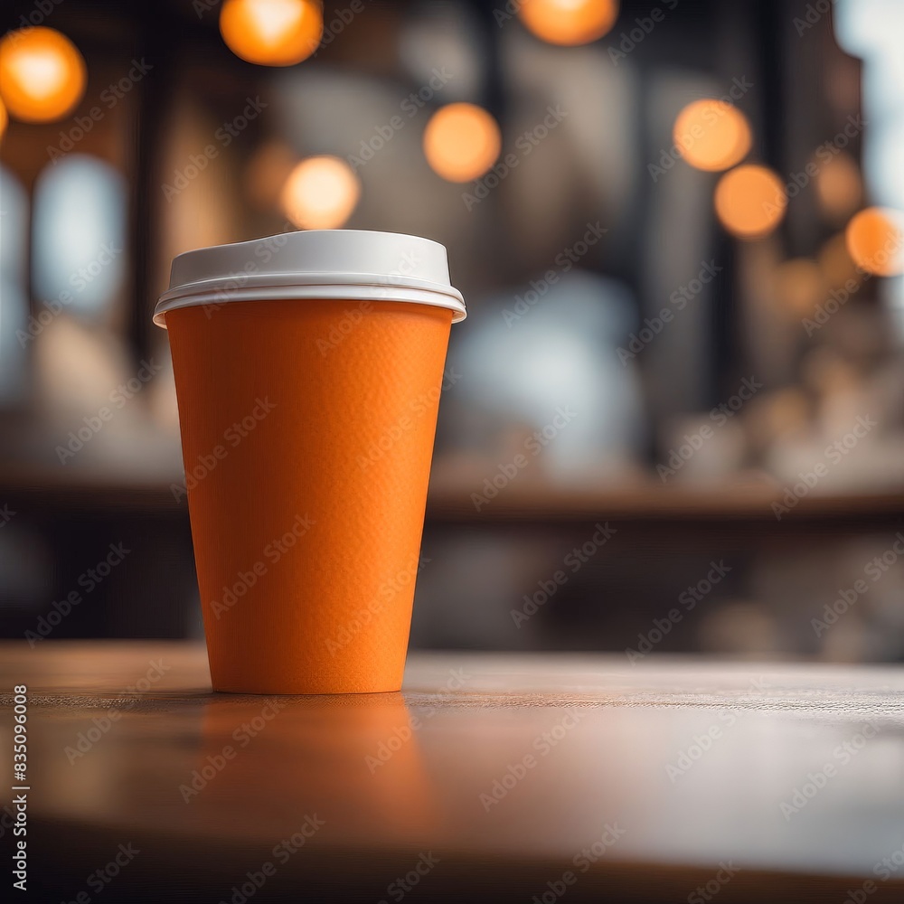 A cup of coffee stands on a table in front of a blurred background. Generated by AI A cup of coffee stands on a table in front of a blurred background. Generated by AI
