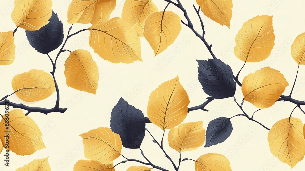 Obraz premium Delicate botanical branches and leaves in soft pastel tones, ideal for backdrops, fabrics, or artistic design accents