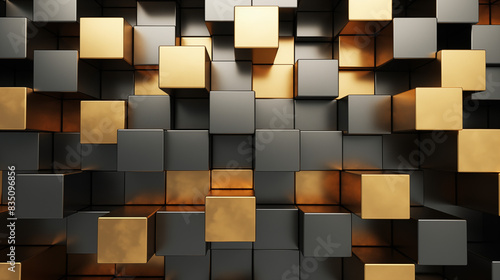 Fototapeta Naklejka Na Ścianę i Meble -  Geometric Abstract Image Pattern Background, Cubic Structures in Metallic Colors, Wallpaper, Background, Cell Phone Cover and Screen, Smartphone, Computer, Laptop, 16:9 Format - PNG