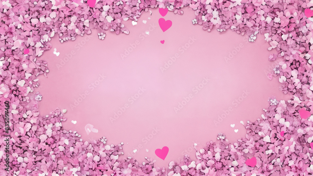 pink background with hearts and flowers. IA
