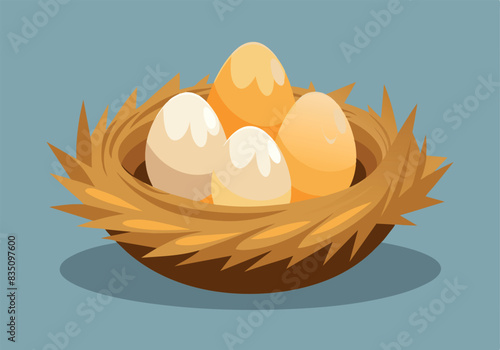 A nest of eggs with a blue background