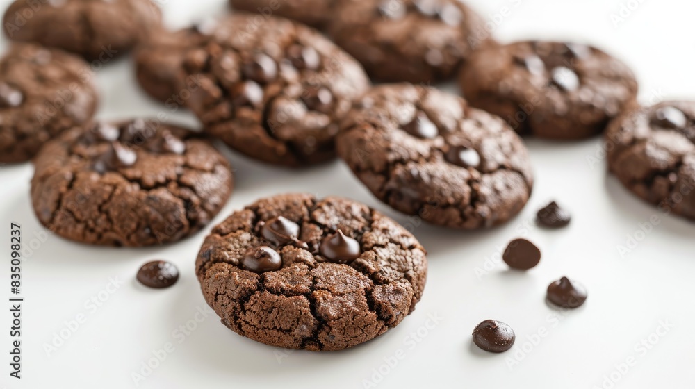Chocolate cookies displayed on a white background Chocolate cookies displayed on a white background