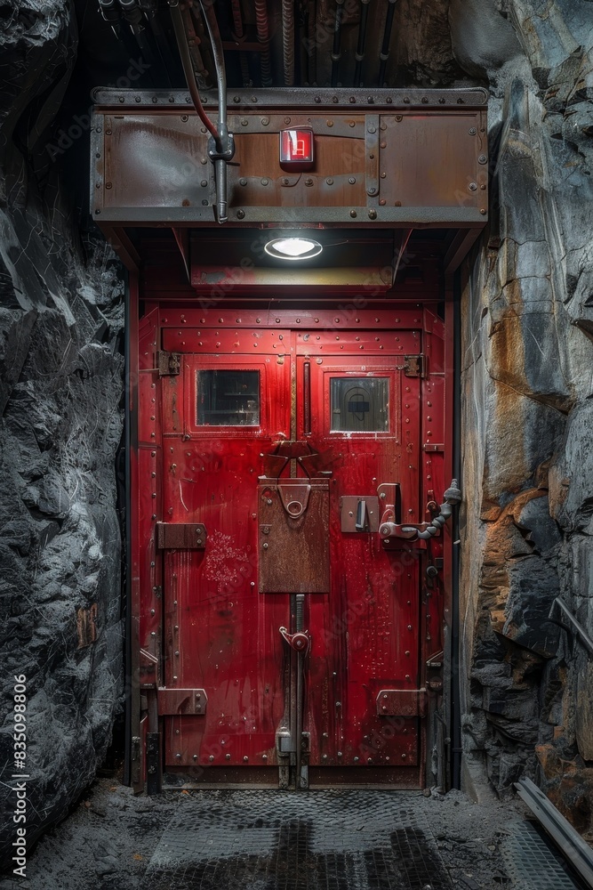 Underground Hangar with Large Red Siren Elevator Door Underground Hangar with Large Red Siren Elevator Door
