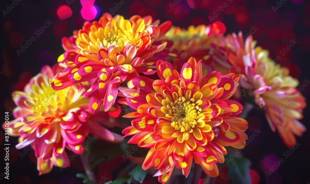 Fototapeta premium Chrysanthemums on background with bright dots