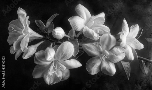 Black and white monochrome portrait of jasmine flowers © TheoTheWizard