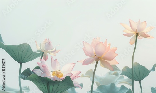 White and pink Lotus flowers on light background