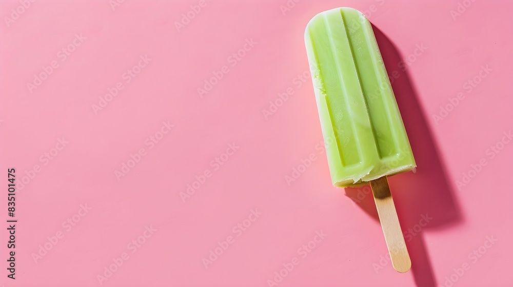 Light Green Popsicle on a summery pink Background with Copy Space Light Green Popsicle on a summery pink Background with Copy Space
