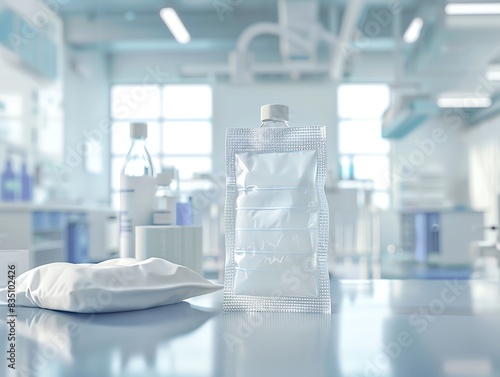 A 3D render of an alcohol prep pad packet in a sterile medical environment photo