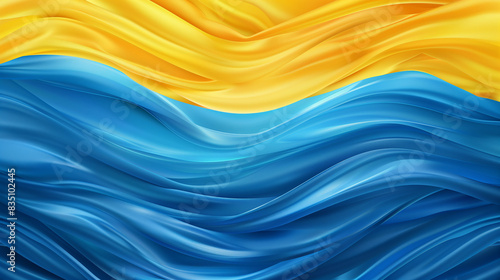 Vibrant yellow and blue flowing fabric design. photo