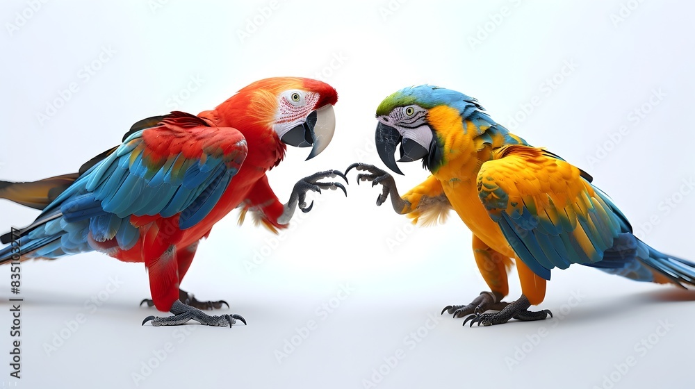 Obraz premium Muscle Scarlet Macaws Feisty Fist Pumping in Intense Studio Battle on White Background