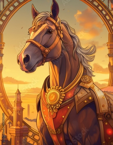 Noble horse with luxurious armor photo