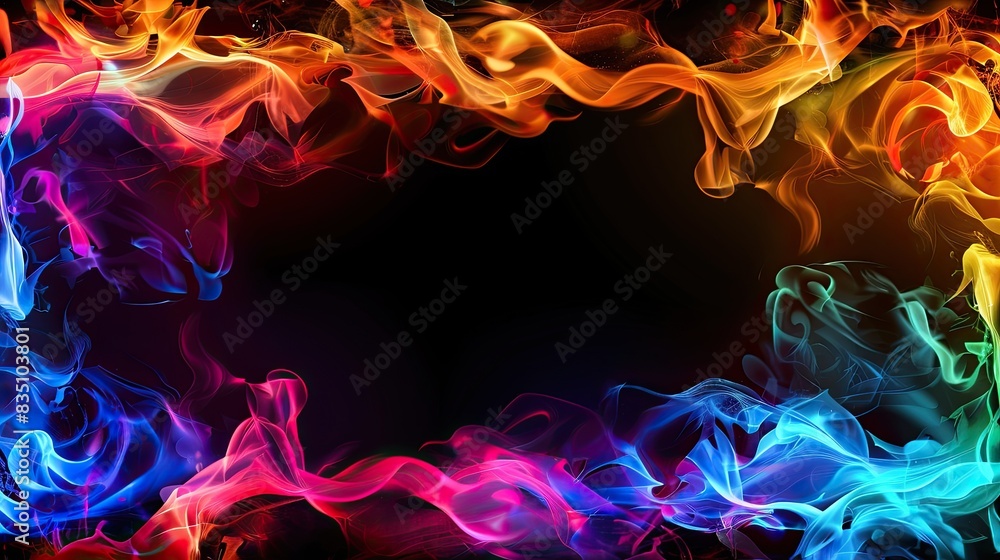 Fototapeta premium Colorful smoke waves flow across a dark background