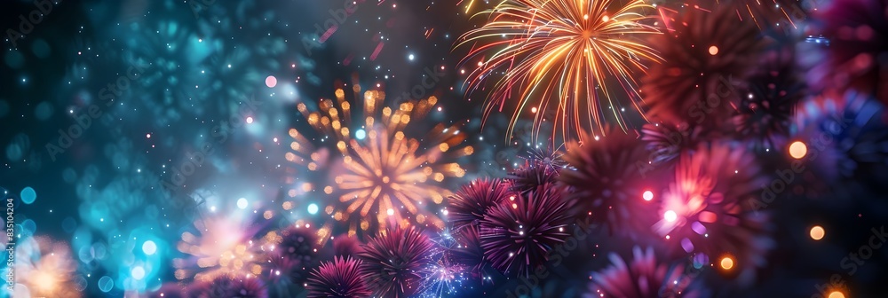 Fototapeta premium Vibrant Fireworks Display Lighting Up the Night Sky During a Glorious Festival