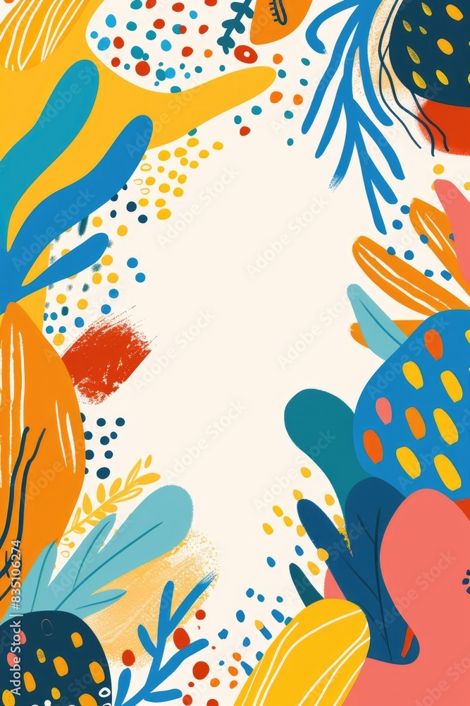 Vibrant Abstract Artwork with Tropical Foliage and Explosive Color Palette